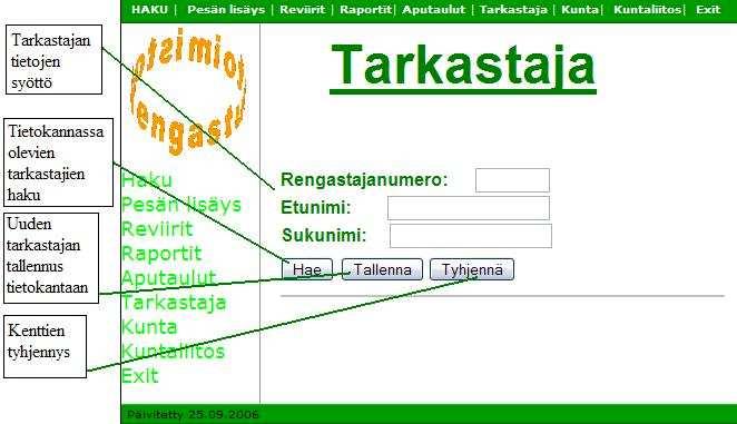 tarkastajan lisääminen tietokantaan ei onnistu, annetaan siitä käyttäjälle ilmoitus.