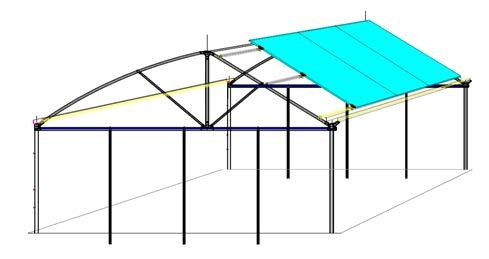 Metallirakenne Solar Innova aurinkosähkön kasvihuoneet saadaan toistoa perusmoduuli jonka mitat suunnitelma ja korkeus on suunniteltu