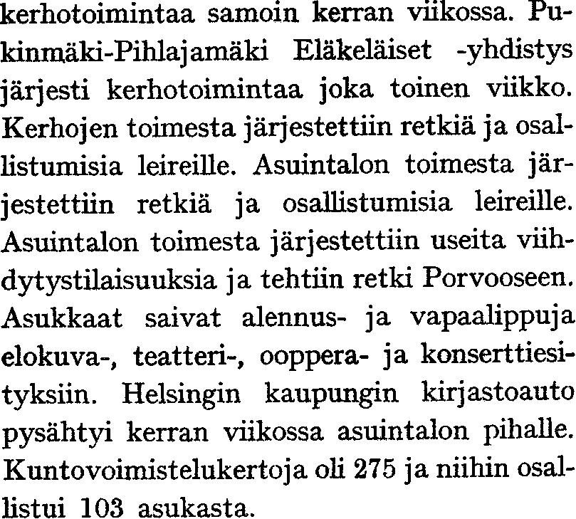 75 henkilöä, joista 71 naista ja 4 miestä. Asumispäiviä rin 60-vuotias.