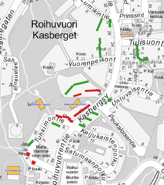 Helsingin kaupunki Pöytäkirja 3 (12) Osoitteessa Roihuvuorentie 18 B sijaitsevan rakennuksen ja Japanilaistyylisen puutarhan lavan välissä on kallioseinämä.