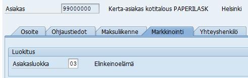 99000000 = Kerta-asiakas kotitalous (paperilaskutus) 99000001 = Kerta-asiakas elinkeinoelämä (paperilaskutus) 99000002 =