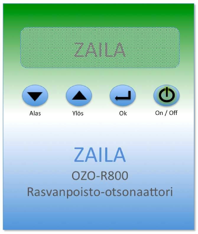 LAITTEEN KÄYTTÖ Ohjauskeskus: Painikkeet: Alas = Siirry valikossa alas Ylös = Siirry valikossa ylös Ok = Hyväksy valinta On / Off = virta päälle ja pois Näyttö: Valikon kieli: