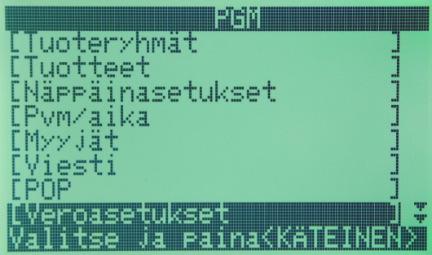Veroasetusten ohjelmointi: 2. Mene kohtaan Veroasetukset ja valitse painamalla KÄTEINEN 3.