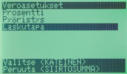 Lopeta painamalla SIIRTO, SIIRTO Päättävien näppäinten ohjelmointi (tulostaa verot kuittiin) 2. Valitse Järjestelmäaset. 3.