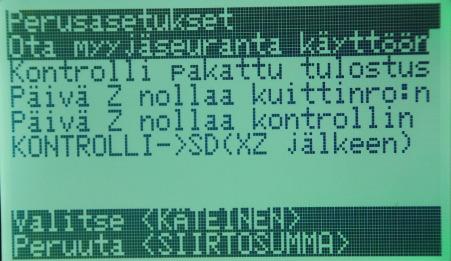 Myyjä/tarjoilijatoiminto: Jos haluat myyjäseurannan käyttöön, ohjelmoi seuraavasti: 2. Valitse Perusasetukset -> Ota myyjäseuranta käyttöön -> Kyllä 3.