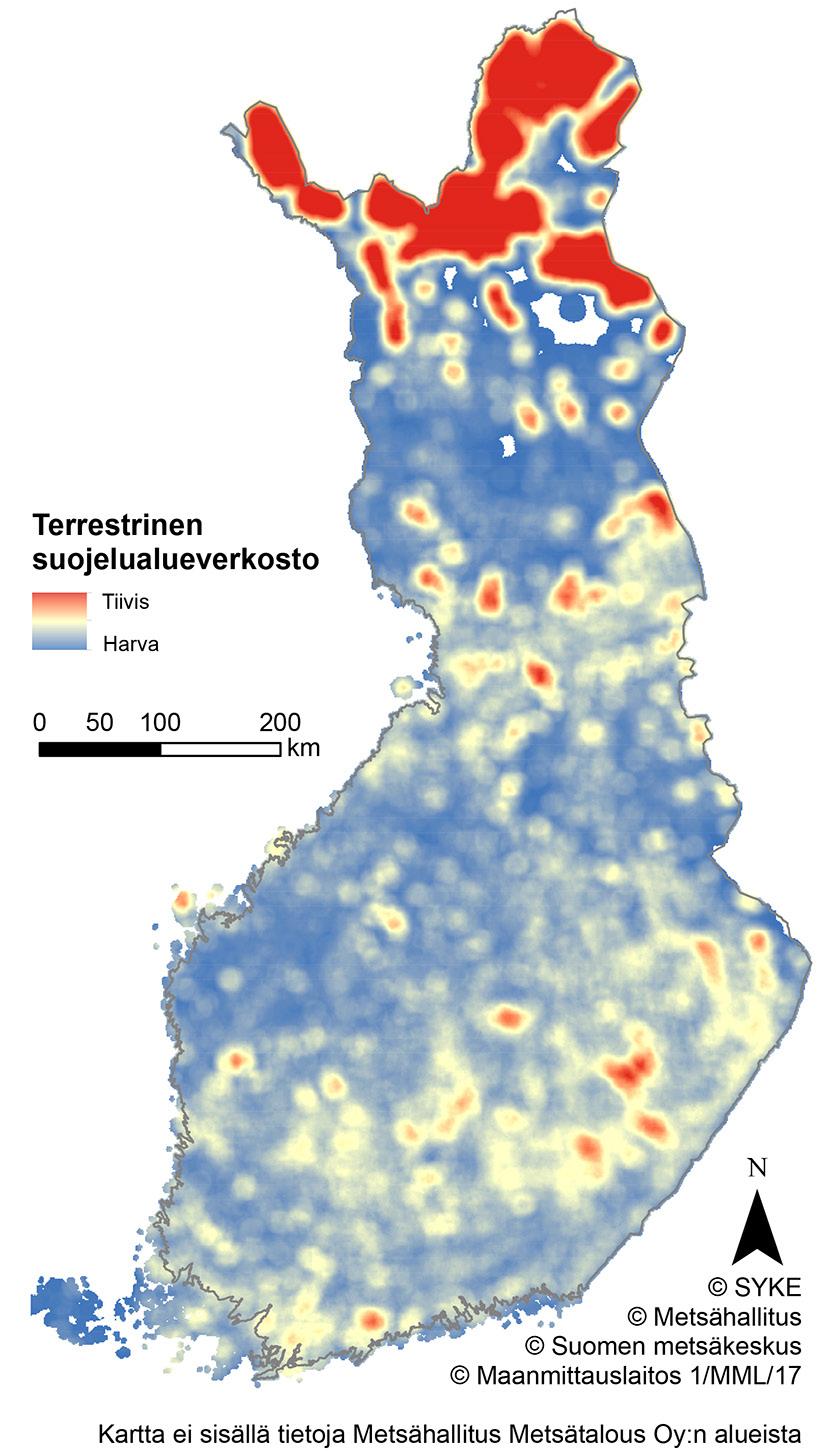 Kuva 19a. Nykyinen terrestristen elinympäristöjen suojelualueverkosto.
