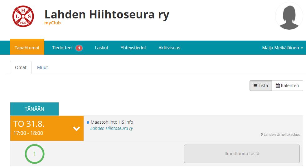 4. Tapahtumat Tapahtuma -osiosta [kuva 4.1] näet mitä tapahtumia voimassa olevilla jäsenyyksilläsi on tarjolla.