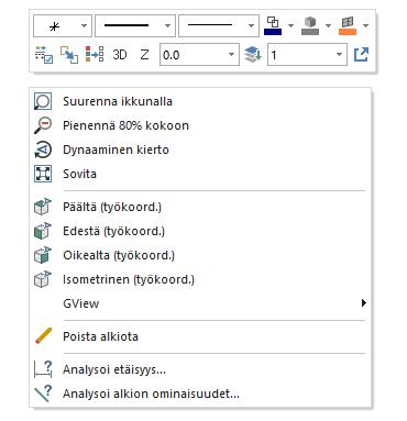 Mastercam 2017 uudet piirteet Johdanto Klikkaamalla grafiikka-alueella hiiren oikealla näppäimellä avautuu uusi pieni valintaikkuna, josta kaikkia