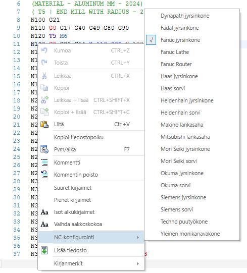 Mastercam 2017 uudet piirteet Ohjelman uudet yleispiirteet Yksittäiselle NC-tiedostolle ne asetetaan klikkaamalla hiiren
