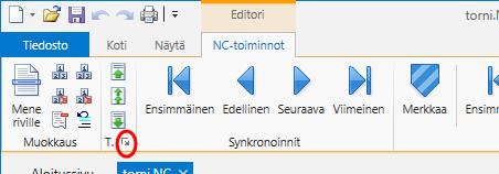 Asetuksiin päästään helposti klikkaamalla Tiedonsiirto-painiketta NC-toiminnot välilehdellä.