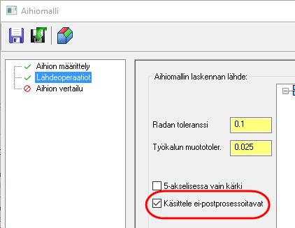 Mastercam 2017 uudet piirteet Ohjelman uudet yleispiirteet Ei-postprosessoitavien operaatioiden -tuki Aihiomallin operaatioita voidaan nyt käsitellä ei-postprosessoitavina.