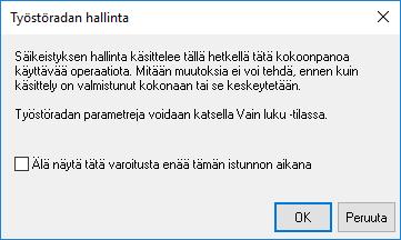 Mastercam 2017 uudet piirteet Ohjelman uudet yleispiirteet Mastercam 2017 -versiossa näytölle avautuu varoitus, kun yrität muuttaa parametreja, työkaluja, geometriaa tai
