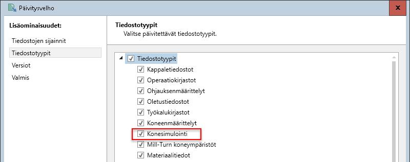 Omien konesimulointitiedostojen päivittäminen Päivitysvelho tukee nyt omien konesimulointitiedostojen
