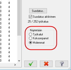 Mastercam 2017 uudet piirteet Työkalujen uudet piirteet Työkalutietojen näkymisen asetukset Mastercam säilyttää annetut asetukset Näytetään-parametreilla kaikissa