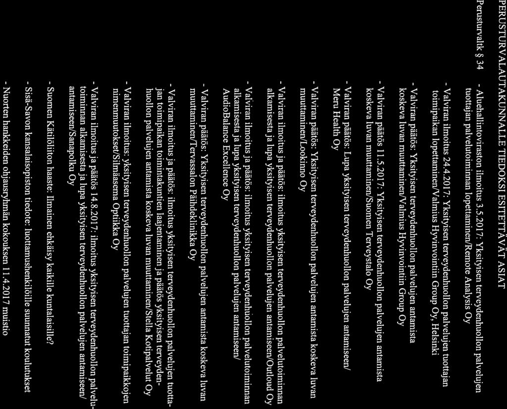 Perusturvalautakunta 31.8.2017 49 PERUSTURVALAUTAKUNALLE TIEDOKSI ESITETTÄVÄT ASIAT Perusturvaltk 34 - Aluehallintoviraston ilmoitus 3.5.