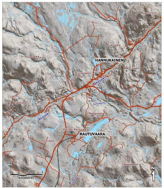 13 (83) Kuva 4-6. Hannukaisen ja Rautuvaaran alueen topografia (Ramboll Finland Oy 2013b). 4.5 Luontoympäristö ja maankäyttö Hannukaisen-Rautuvaaran alue kuuluu pohjoisboreaaliseen kasvillisuusvyöhykkeeseen, jossa kasvillisuus on karua.