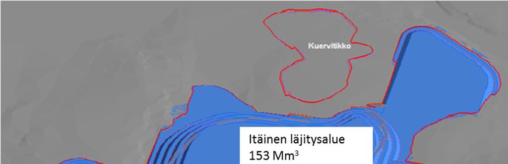 52 (83) Kuva 8-3. Sivukiven ja irtomaan läjitysalueet, pinta-ala ja täyttökapasitteetti (m 3 -rtr). Muokattu, alkuperäinen viistokuva Srk Consulting 2013d.