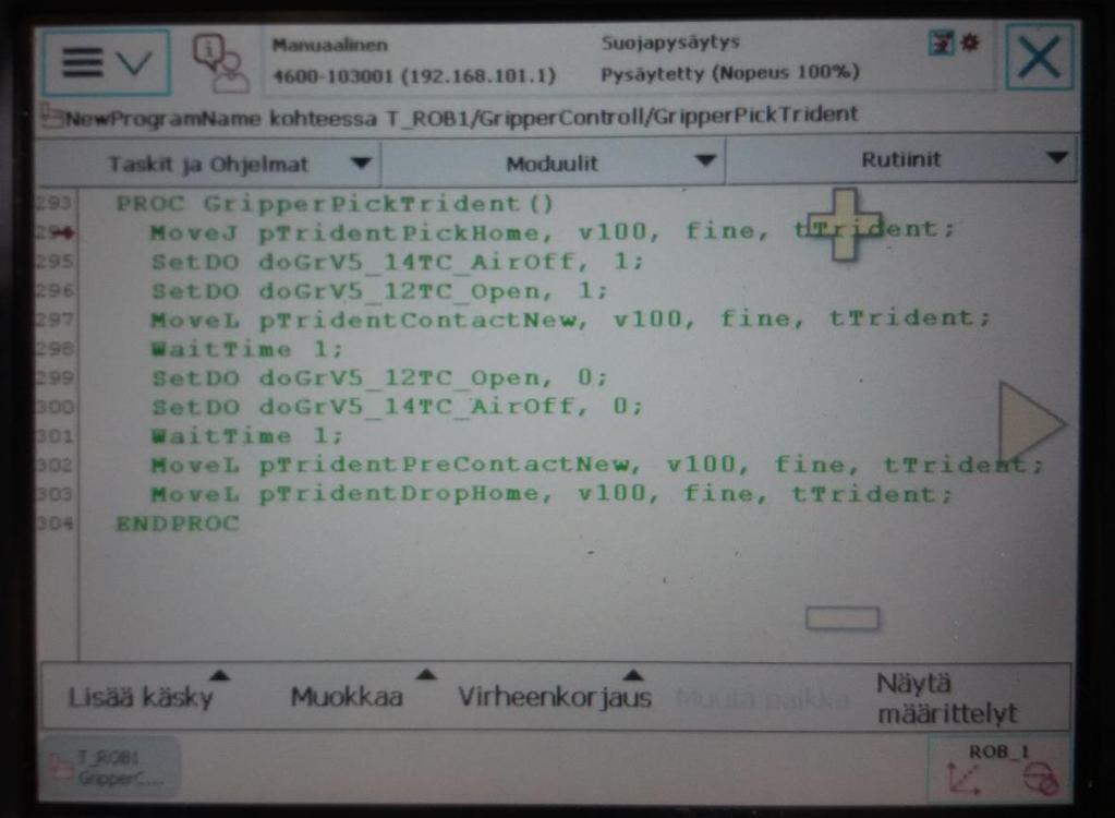 24 Kuva 20. Tarttujan noukkimiseen käytetyn rutiinin toimintaperiaate.