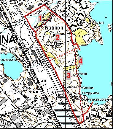 3 TULOKSET 3.1 YLEISKUVAUS Asemakaava-alueen luonnonolojen ja kasvillisuuden yleiskuvaus on kirjoitettu osa-alueittain. Neljän osa-alueen rajat ja numerointi ilmenevät kuvasta 2. Kuva 2.