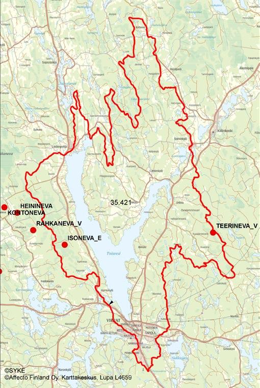 4.2.2.1 Toisveden la 35.421 Isoneva_E (Toisvesi) Teerineva_V (Toisvesi) Purkuvesistö ja sen tila Mahdolliset turvetuotantoalueet Isoneva_E (23 ha) ja Teerineva_V (15 ha) purkautuvat Toisveteen (Rh).