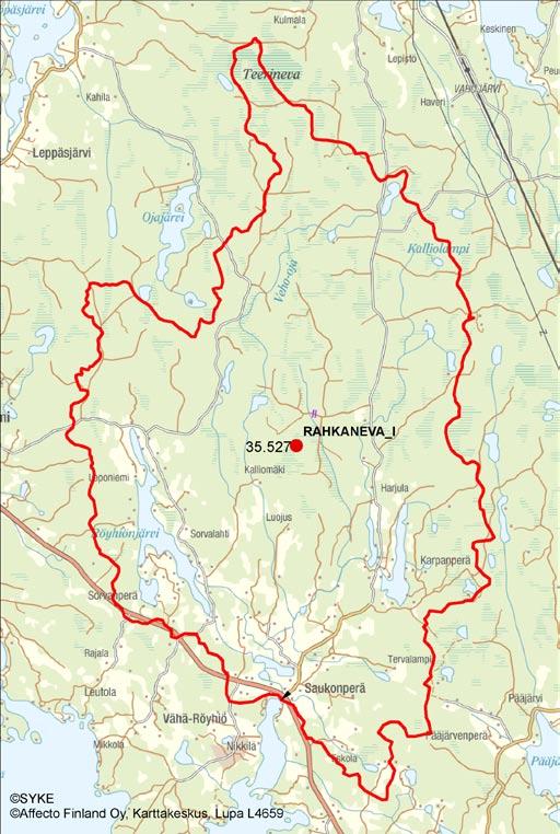 4.3.1.5 Röyhiönjärven Iso Karppajärven va 35.527 Rahkaneva_I (Saukkolampi) Purkuvesistö ja sen tila Rahkaneva (12 ha) purkautuu osavaluma-alueen 35.