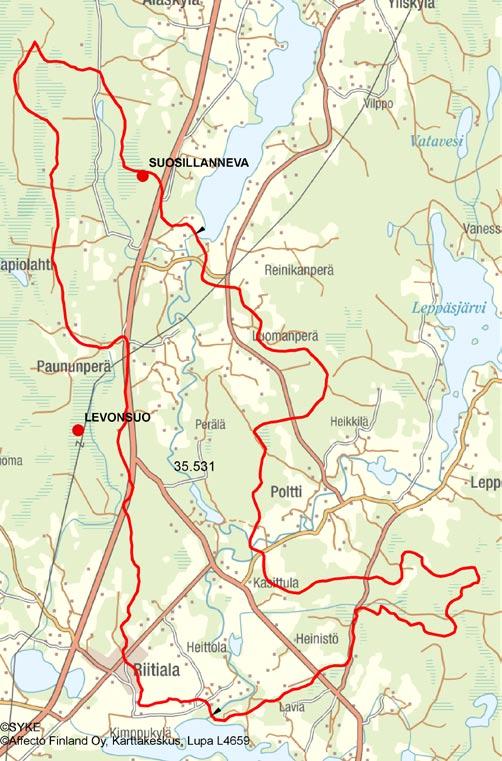 4.3.2.1 Vääräjoen va 35.531 Suosillanneva (Kyrösjärvi) Purkuvesistö ja sen tila Suosillannevan (24 ha) vedet purkautuvat Vääräjokea pitkin Kyrösjärveen.