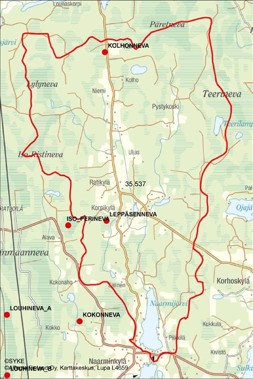 4.3.2.5 Naarmijärven va 35.537 Kolhonneva (Naarmijärvi) Leppäsenneva (Naarmijärvi) Purkuvesistö ja sen tila Osavaluma-alueella 35.