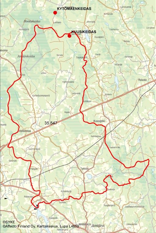 4.3.3.2 Palojoen va 35.547 Kuusikeidas (Palolampi) Purkuvesistö ja sen tila Kuusikeidas (20 ha) purkautuu pieneen Palolampeen (1,4 ha).