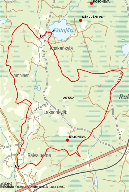 4.3.4.1 Kovesjoen keskiosan a 35.552 Matoneva (Kyrösjärvi) Purkuvesistö ja sen tila Matoneva (38 ha) purkautuu Kovesjokea pitkin osavaluma-alueen 35.552 purkupisteen kautta valuma-alueelle 35.
