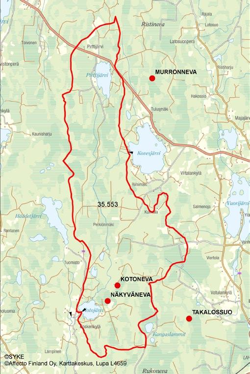 4.3.4.2 Kovesjoen yläosan a 35.553 Kotoneva (Kotojärvi) Näkyväneva (Kotojärvi) Purkuvesistö ja sen tila Kotoneva (12 ha) ja Näkyväneva (10 ha) purkautuvat Kotojärveen (51 ha).