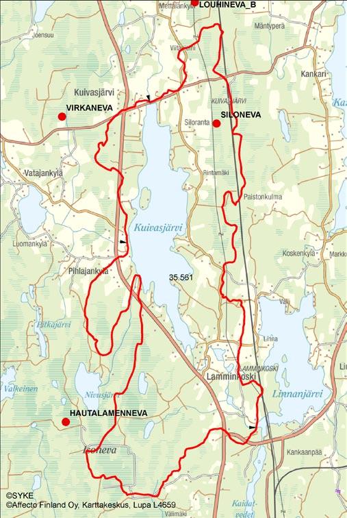 4.3.5.1 Kuivasjärven la 35.561 Siloneva (Kuivasjärvi) Purkuvesistö ja sen tila Kaikki valuma-alueen 35.