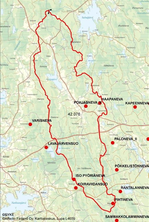 5.1.1.2 Kurjenjoen va 42.076 Pohjasneva_V (Kurjenjärvi) Haapaneva (Kurjenjärvi) Iso Pyöriäneva (Kurjenjärvi) Pihtineva (Kurjenjärvi) Purkuvesistö ja sen tila Osavaluma-alueen 42.