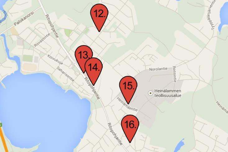 78 12. Pappilanvuoren pk 13. Palokan terveyskeskus 14.