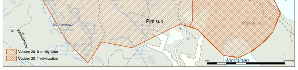 Vuoden 2010 ja 2011 selvitysalueet on esitetty kuvassa 2.