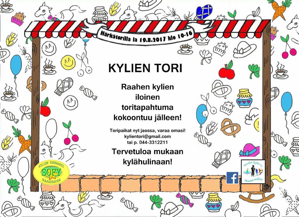 Kylien Tori kokoontuu jälleen! Tänä vuonna perinteinen Raahen kylät ry:n järjestämä toritapahtuma vietetään Raahen Härkätorilla la 19.8.2017 klo 10-16.