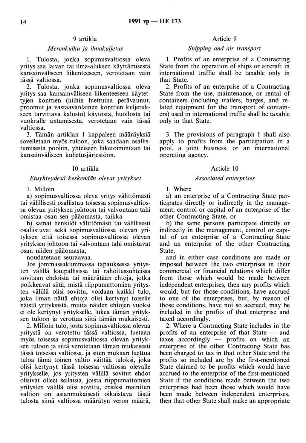14 1991 vp- HE 173 9 artikla Article 9 Merenkulku ja ilmakuljetus 1.
