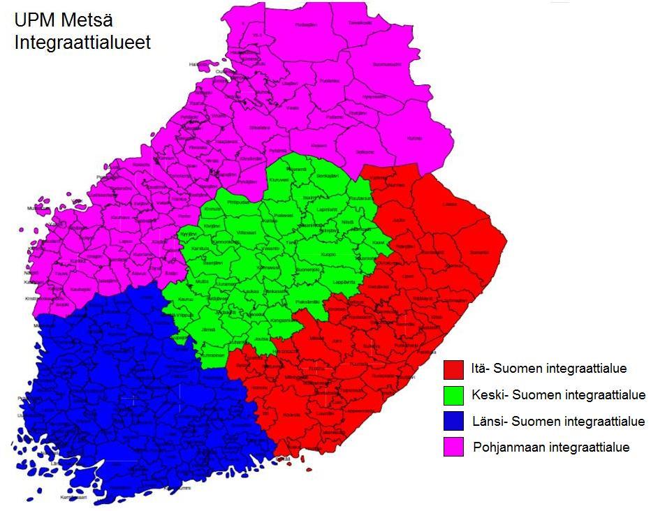 8 Kuva 1. UPM Metsän integraattialueet.