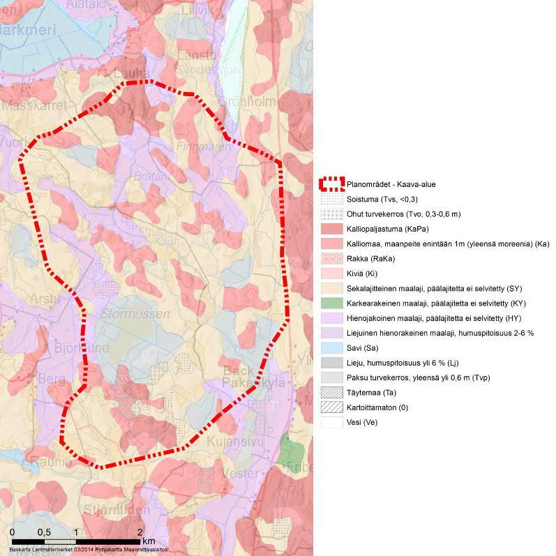 38 / 71 Hankealueen läheisyyteen ei sijoitu arvokkaita kallioalueita, moreenimuodostumia tai tuuli- ja rantakerrostumia.