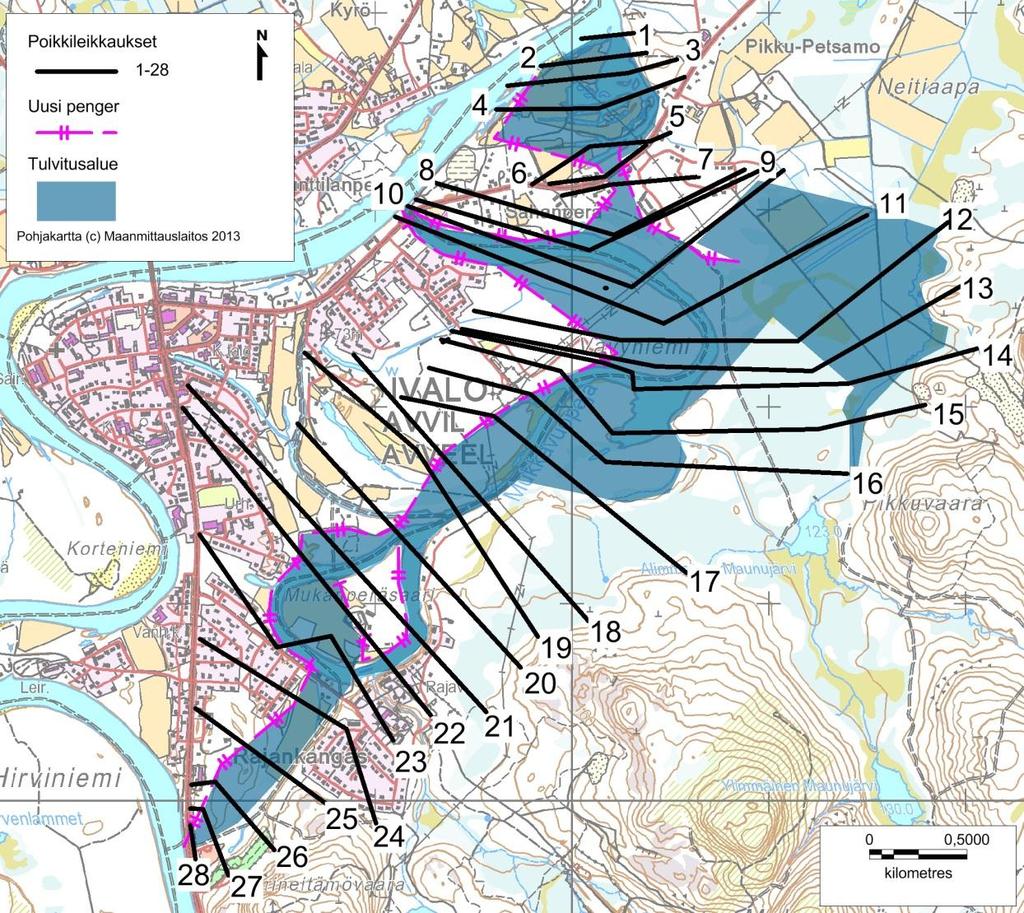Tulvasuojeluvaihtoehdot Tulvitusalueen rakentaminen / vanhan uoman palautus 10 kohtaa valuma-alueella, joista 1 ei ole Natura- eikä luonnonsuojelualueella Karttatarkastelulla löytyi kaksi mahdollista