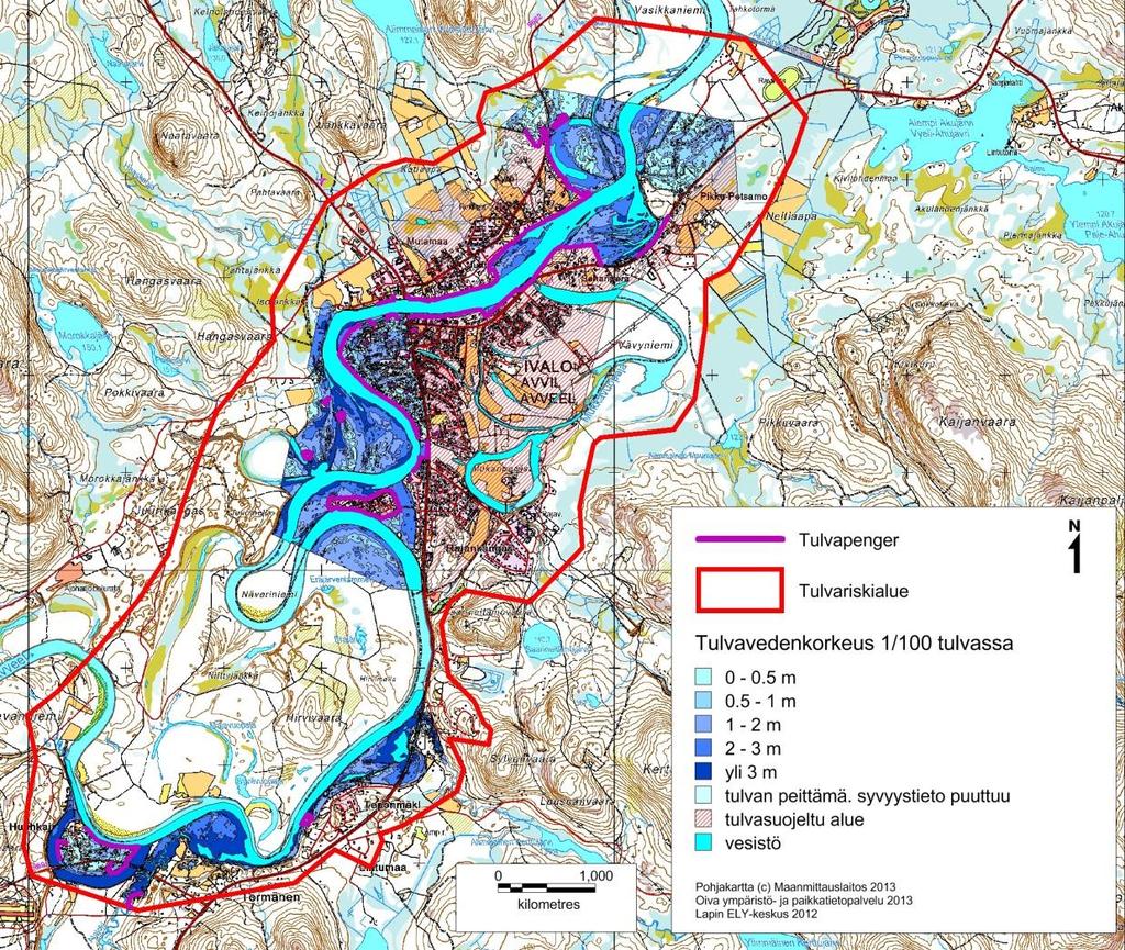 Selvitysalue Selvitysalueena on Ivalon taajama ja sen läheisyydessä oleva Törmäsen alue, jotka ovat tulvalain mukaisia tulvariskialueita Mitoitustulvana toimii kerran 100 vuodessa esiintyvä tulva,