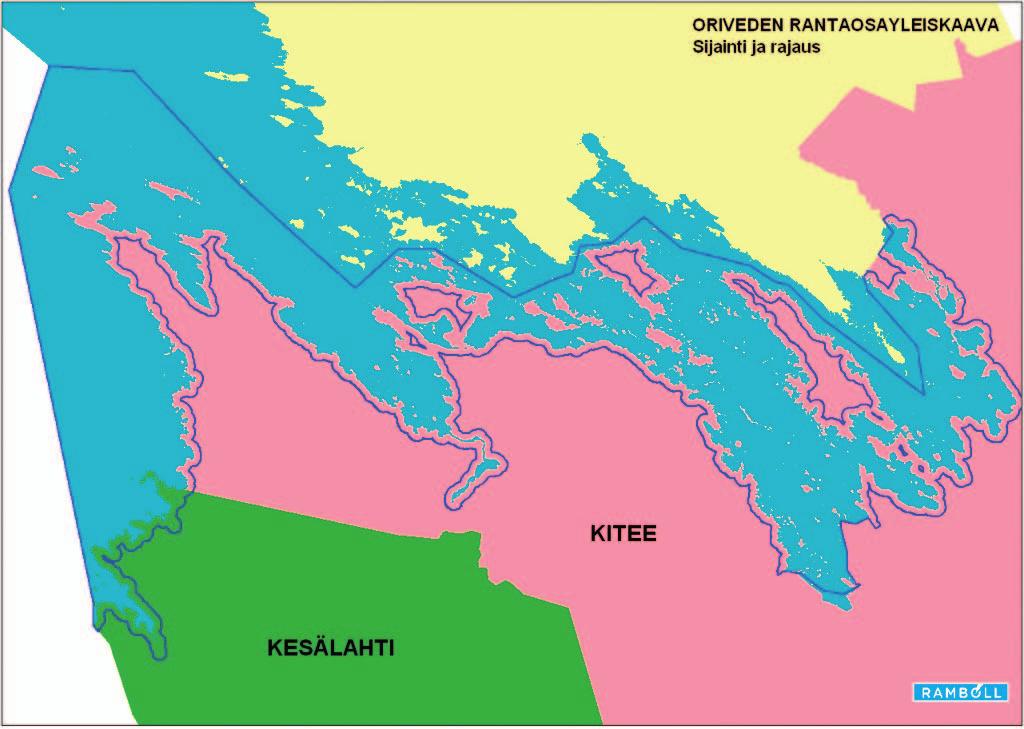 1.1 Kaava-alueen sijainti Kaava-alue sijaitsee Kiteen kaupungin keskustasta noin 8 km länteen ja siihen kuuluu kaikki Oriveden ranta-alueet Kiteen kaupungin ja Kesälahden kunnan alueella.