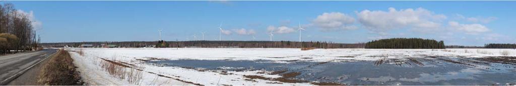 OX2 Wind Finland Oy 26.8.2014 87 (148) Kuva 39. Kuvauspaikka 1, Lapväärtin kylän itäpuoli (Lapväärtintie), VE 2. Vaihtoehdossa voimalat ovat korkeammat kuin vaihtoehdossa VE 1.