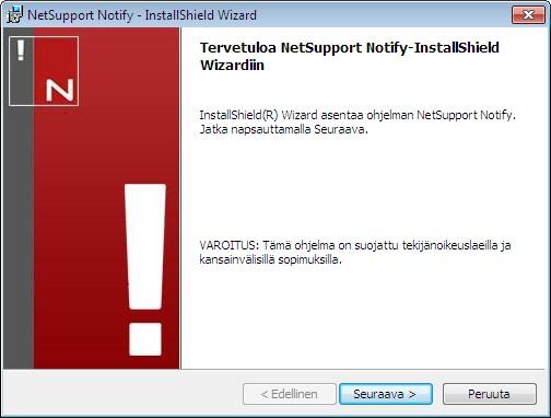 Asennuksen käynnistys NetSupport Notify -ohjelmiston voi ladata myös osoitteesta www.netsupportnotify.com/downloads.asp. Valikosta haluamaasi kieltä ja valitse NetSupport Notifyn asennus.