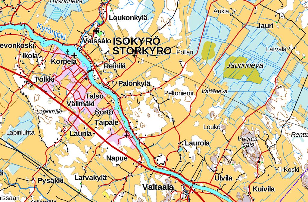 FCG SUUNNITTELU JA TEKNIIKKA OY Selostus, ehdotus 4 (21) 1.2 Kaava-alueen sijainti Suunnittelualue sijaitsee Isonkyrön keskustan alueella Tolkintien länsipuolella.