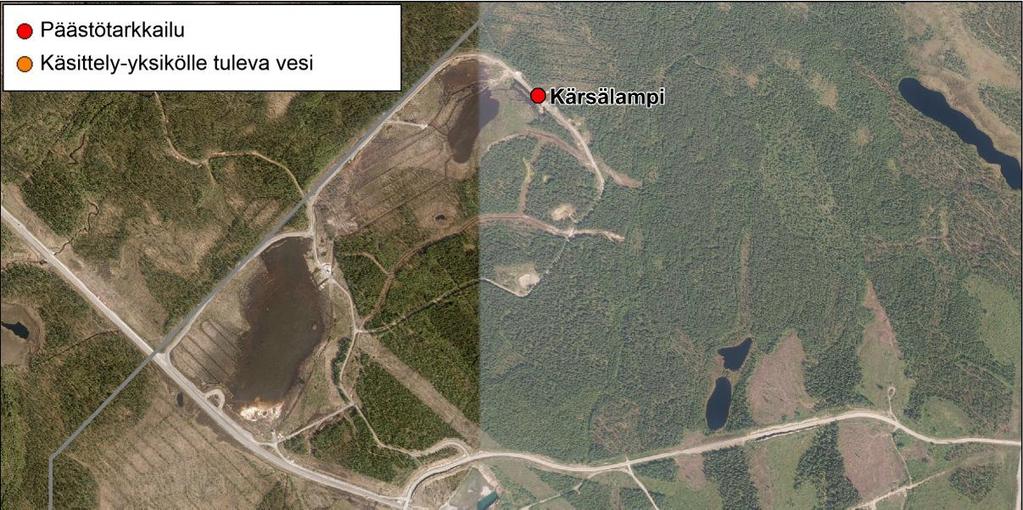 2.2.1 Pohjoinen käsittelyalue (Kärsälampi) Haukilammen ja Kärsälammen muodostamalla pohjoisella käsittelyalueella puhdistetaan kalkkineutraloinnin ja laskeutuksen avulla alueelle aiemmin johdettuja