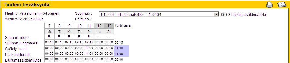 Työaikalaskelma Hyväksyntänäytössä voi tulostaa raportin