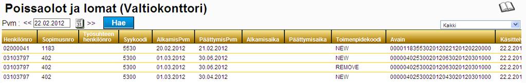 Tietojen tuonti Poissaolot ja lomat - Palvelussuhteenhallinnasta ja