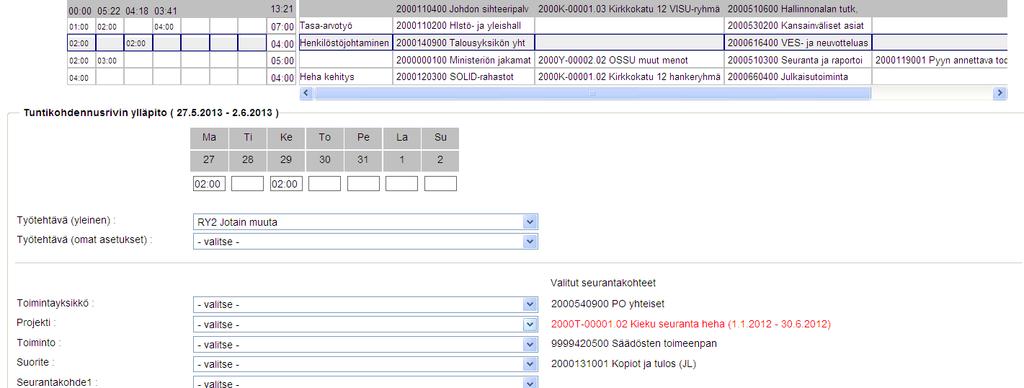 Työaikakorvausten kohdennus jatkuu Työtehtävistä voidaan valita keskitetysti ylläpidettyjä tai henkilölle tallennettuja työtehtäviä.