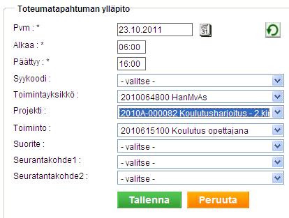 rivi Toteutumatunnit listalta Korjaa tarvittaessa