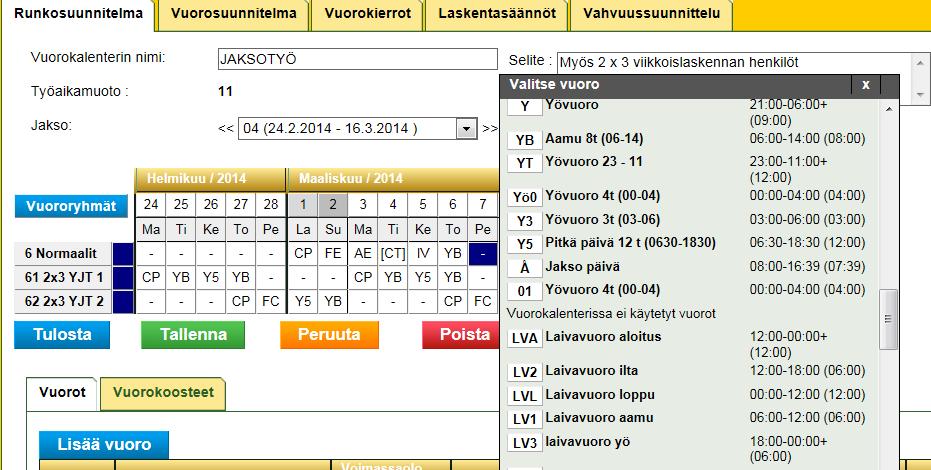 Työajan suunnittelu vuorot jatkuu Mallivuoron pääsee lisäämään kalenterin